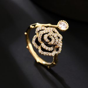 Creative New Rose Ring Ins Trendy Simple Camellia Ring Fashion Adjustable Personalized Open Ring