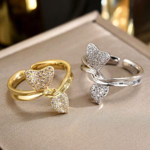 Diamond Knot Ring Female Cold Style Niche Switchable Index Finger Ring Adjustable Korean Simple Graceful 14K Gold Plated