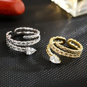 French Style High Sense Affordable Luxury Fashion Ring Men and Women Niche Exaggerated and Personalized Design Zircon Opening Snake-Shaped Index Finger Ring