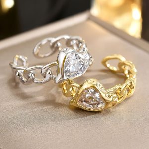 Heart-Shaped Zircon Ring Female Ins Sweet Style Eight-Pointed Stars Index Finger Ring Opening Adjustable Special-Interest Design High-Grade Sense