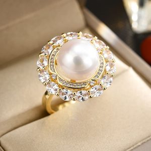New High-End Freshwater Pearl Open-End Zircon Ring Graceful and Fashionable Design Light Luxury Ring Bracelet Women