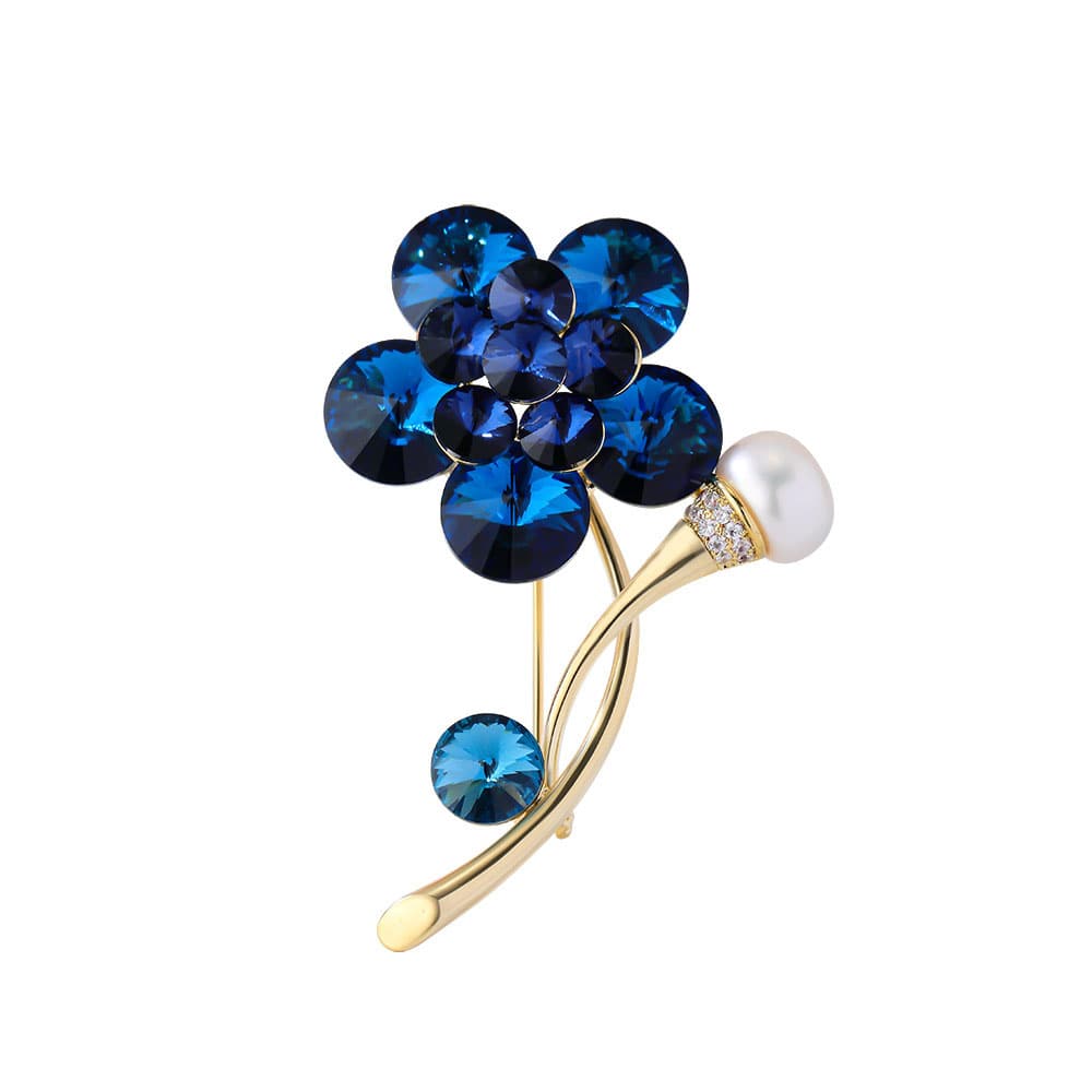 New Austrian Crystal Blue Satellite Flower Brooch 14K Gold Plated High Imitation Shell Pearls Corsage High-End Pin Hot Sale - Image 5