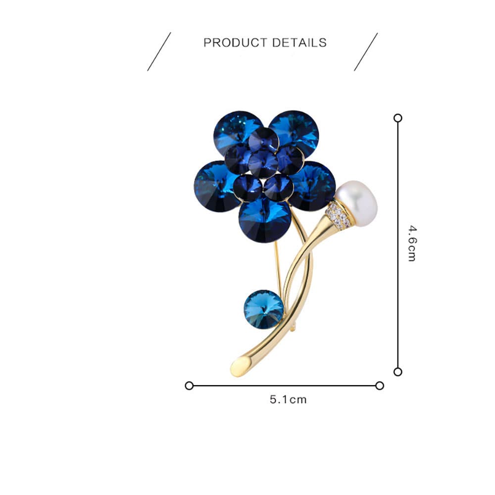 New Austrian Crystal Blue Satellite Flower Brooch 14K Gold Plated High Imitation Shell Pearls Corsage High-End Pin Hot Sale - Image 6