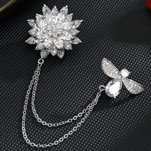 Bee Tassel Chain Brooch High-End Crystal Rhinestone Brooch Shirt Collar Pin Coat Suit Clothes All-Matching Accessories