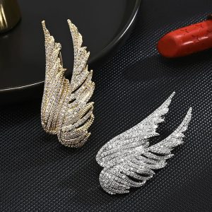 Biyi Double Flying Wings Elegant Luxury Brooch Full of Zircon Brooch 14K Gold Plated Factory Hot sale