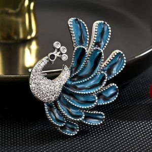 Boutique Blue Painted Peacock Brooch Exquisite and Versatile Rhinestone Suit Pin Female Korean Cute Enamel Accessories