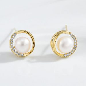 Classic High-End Hot Sale Simple Sterling Silver Needle Freshwater Pearl Hollowed-out Stud Earrings Micro Inlaid Zircon Earrings Can Be Hot sale