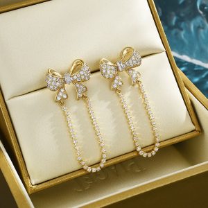 Appreciate Fashion Heavy Industry Bow Zircon Sterling Silver Needle Stud Earrings High-Grade Tassel Light Luxury Earrings Popular Women's Accessories