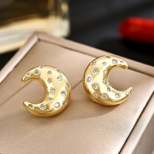 Curved Moon Zircon Stud Earrings New Fashion Net Red Earrings Korean Eardrops Female Temperament Korean Personality Silver Needle