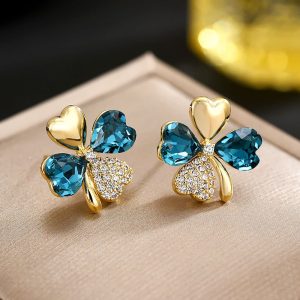 Clover Heart-Shaped Crystal Stud Earrings for Women New Trendy High-Grade Graceful and Fashionable Elegant Design Sense Earrings Earrings