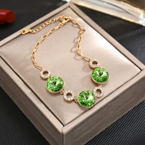 New Super Shining Crystal Bracelet Ins Style Japanese and Korean Temperamental High Sense Fashion Trending Emerald Green Garland Bracelet